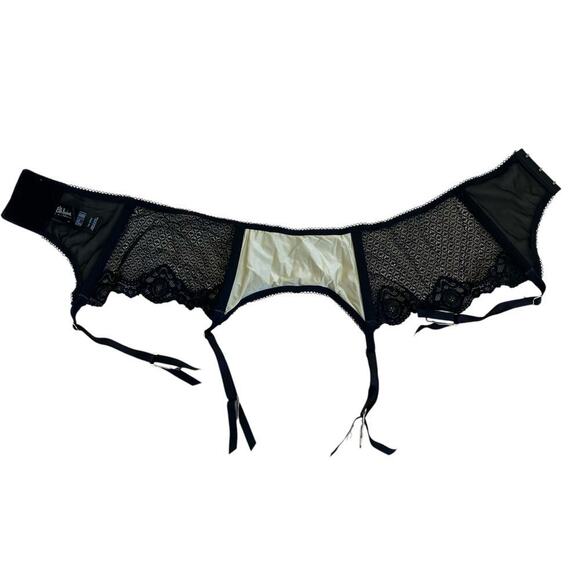 Elle Macpherson Spellbound Suspender Garter Belt Black Tan Mesh Lace Beads - Picture 13 of 16